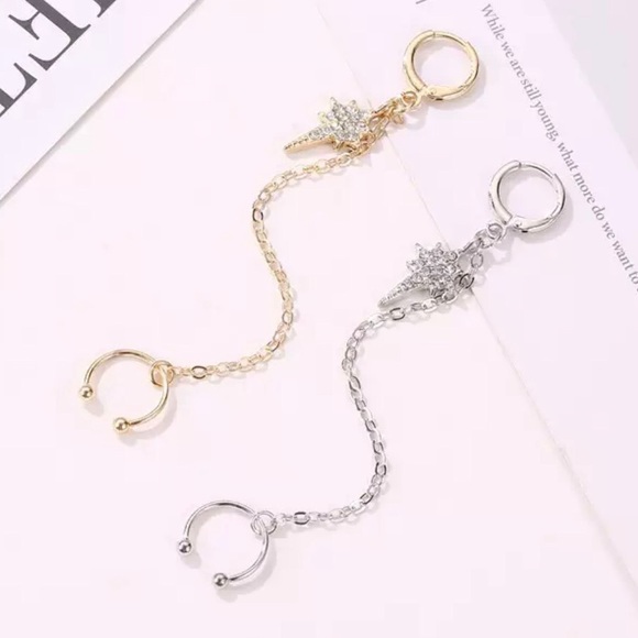 3/$30 Silver Star Burst Chain Ear Cuff - Picture 3 of 5